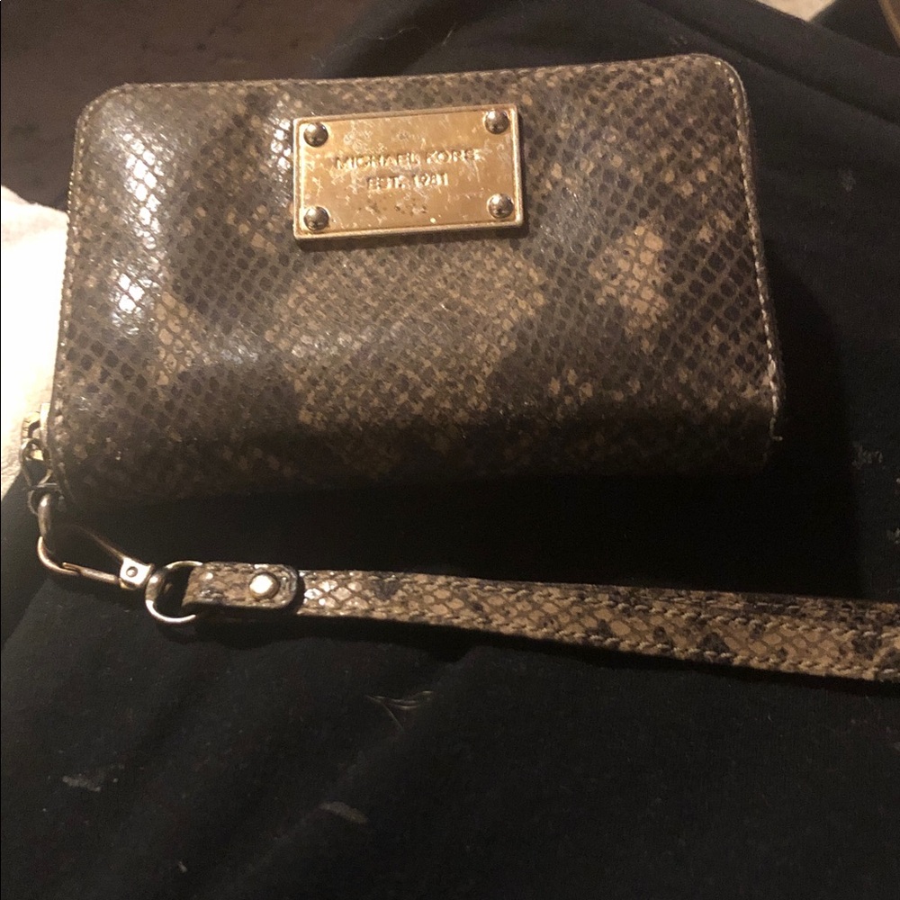 Michael Kors Python Pattern Wristlet In Black And… - image 1